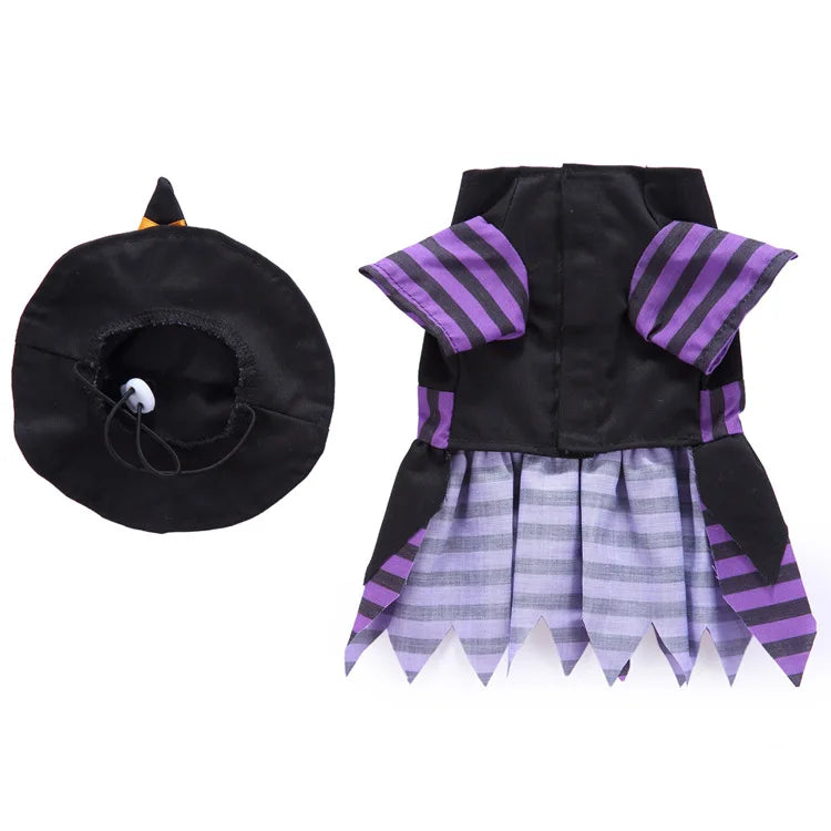 Cute Dog Purple Dress For Small Dogs 2pc Dropshipping Pet Cosplay Stripes With Hat Cat Clothes Holloween Costume Witch Gown