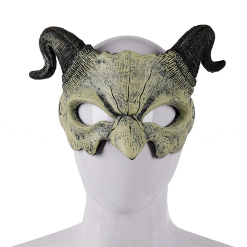 Halloween Demon Mask Horns Devil Half Face Mask Party Cosplay Horror Monster Masquerade Scary Haunted House Props PU Mask Decor