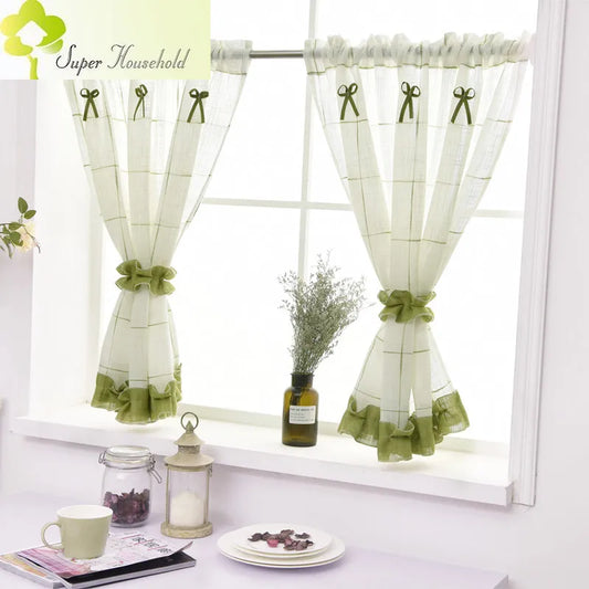 Short Curtains For Kitchen Yarn Dyed Plaid Linen Tulle Curtain for Living Room Bedroom White Blinds on Window Home Decor rideau