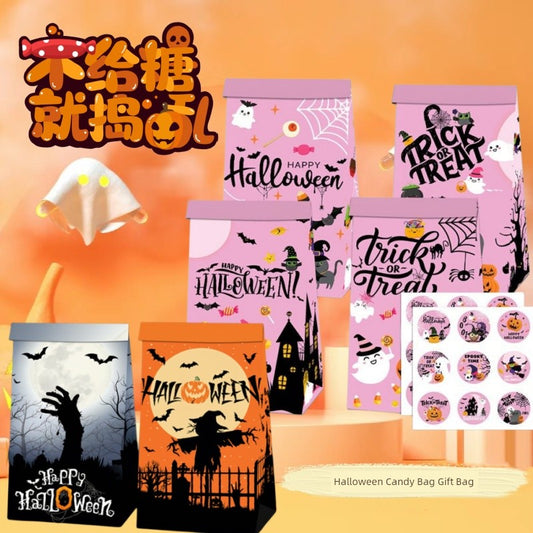 Halloween Candy Bag Snack Paper Bag Small Gift Packaging Folding Pocket Cute Funny Sealed Sticker Decoration Props