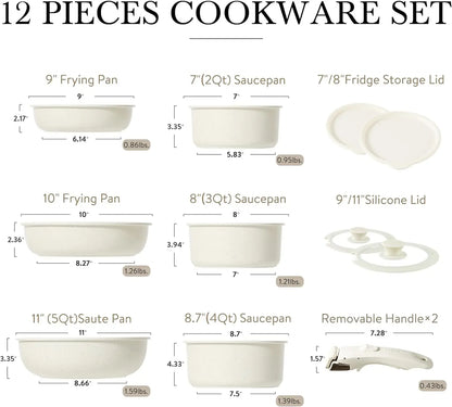 11pcs Pots and Pans Set, Nonstick Cookware Sets Detachable Handle, Induction RV Kitchen Set Removable Handle