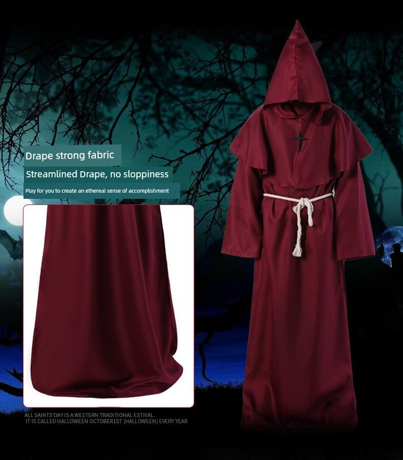 Halloween Adult Costume Medieval Monk Monk Robe Cosplay Wizard Priest Godfather Priest Male Manufacturer