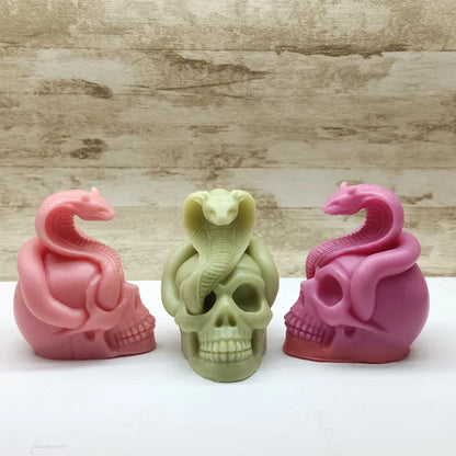 Halloween Snake Skull Candle Silicone Molds 3D Skull Snake Shape Crafts Gypsum Resin Decoration Art Mold 2024 Halloween Gift