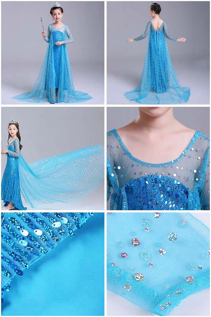 Elsa Costume for Girls Kids Christmas Cosplay Anna Snow Queen 2 Fancy Princess Dress Children Halloween Birthday Party Clothing