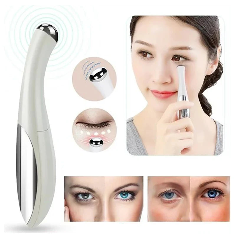 Electric Eye Massager Vibration Wrinkle Anti-Ageing Eye Massage Dark Circle Removal Beauty Face Eye Care Pen Pink and White