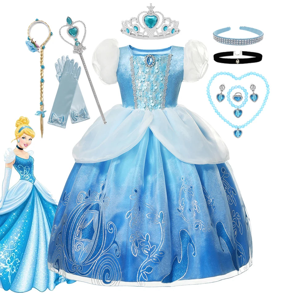 Disney Girl Cinderella Cosplay Dress Up Clothes For Girls Halloween Carnival Party Princess Costume Kids Birthday Wedding Gown