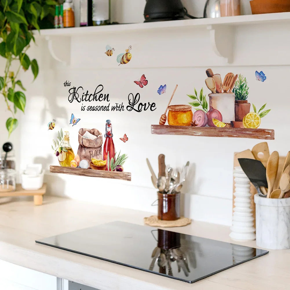 Kitchen Bee Butterfly Cartoon Wall Sticker Classic Background Wall Home Decor Personalized Home Decoration Household DIY Supplie