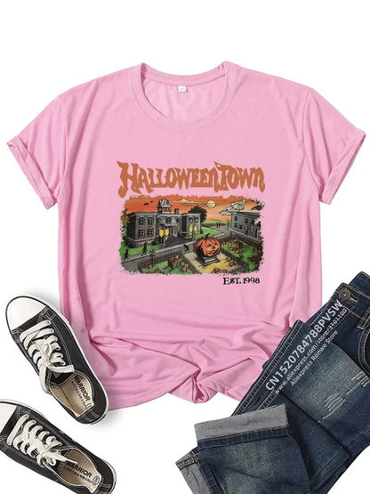 Halloween Party Pumpkin Women Graphic T-shirt Daily Girl Y2K Harajuku Black Pink Red Tee Tops Female Sreewear Clothes