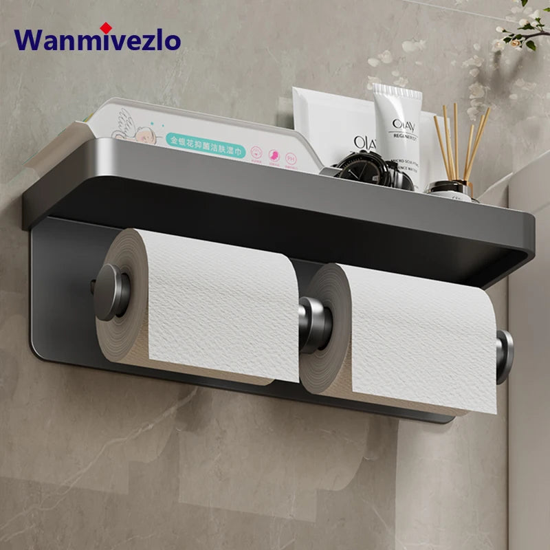 LargeToilet Toilet Paper Holder Wall Mounted Paper Roll Holder With Storage Tray Mobile Phone Holder Bathroom Accessories