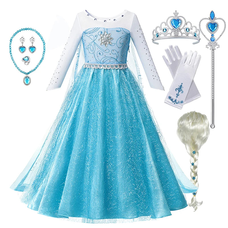 2024 Fancy Queen Frozen Elsa Anna Costume Girls Princess Dress Toddler Halloween Cosplay Party Vestidos For 3-10 Years