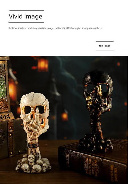 Halloween Decorative Skeleton Mask Palm Candlestick Horror Chamber Escape Table Decoration Props Resin Decorations