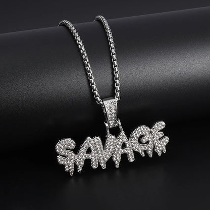 Classic Fashion Necklace Men and Women Hip Hop Punk Letter Micro Inlaid Sliding Pendant Long Necklace