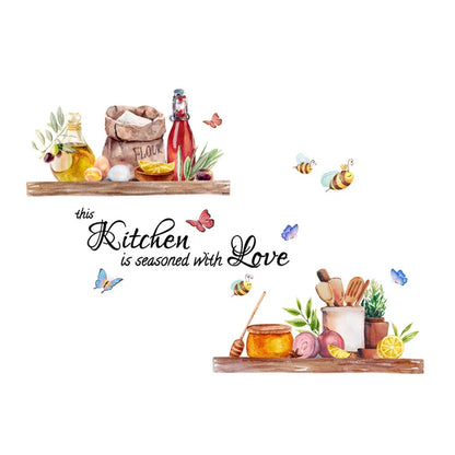 Bees Butterflies Kitchen Wall Sticker Restaurant Background Decoration Wallpaper For Home Decor Living Room Self-adhesive Decals