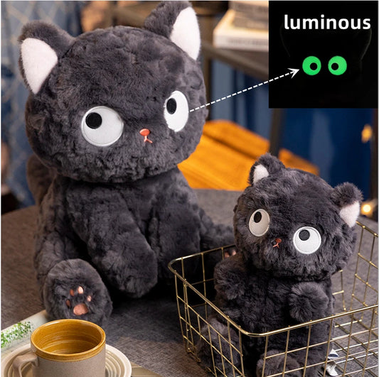 NEW Kawaii Cat Plush Toy Cute Stuffed Animal Cat Pillow Doll Glow in the Dark Eyes Halloween Gift Birthday Gift for Kids