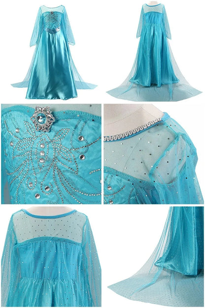 Elsa Costume for Girls Kids Christmas Cosplay Anna Snow Queen 2 Fancy Princess Dress Children Halloween Birthday Party Clothing