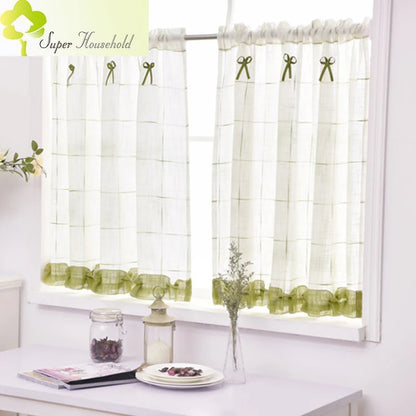 Short Curtains For Kitchen Yarn Dyed Plaid Linen Tulle Curtain for Living Room Bedroom White Blinds on Window Home Decor rideau