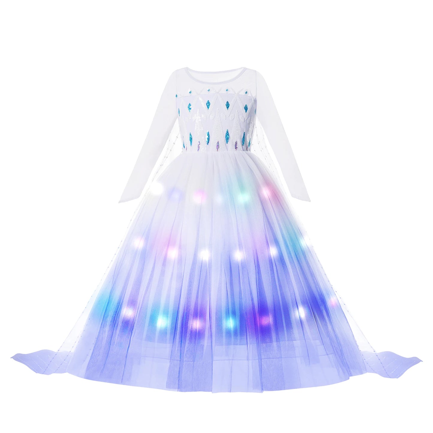 Disney 2024 Evening Party Girls LED Lights Frozen Elsa Anna Princess Ariel Dress Coslplay Halloween Luminous Prom Gowns