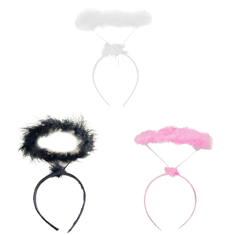 Halloween Hair Hoop Feather Halo Headband Stage Performance Headdress Angel Halo Headband Cosplay Hair Accessories