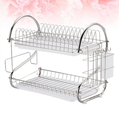 Dish Drying Rack Stainless Steel Dish Rack for Kitchen 2 Tier Rust- Proof Dish Drainer with Drying Board and Dishwasher