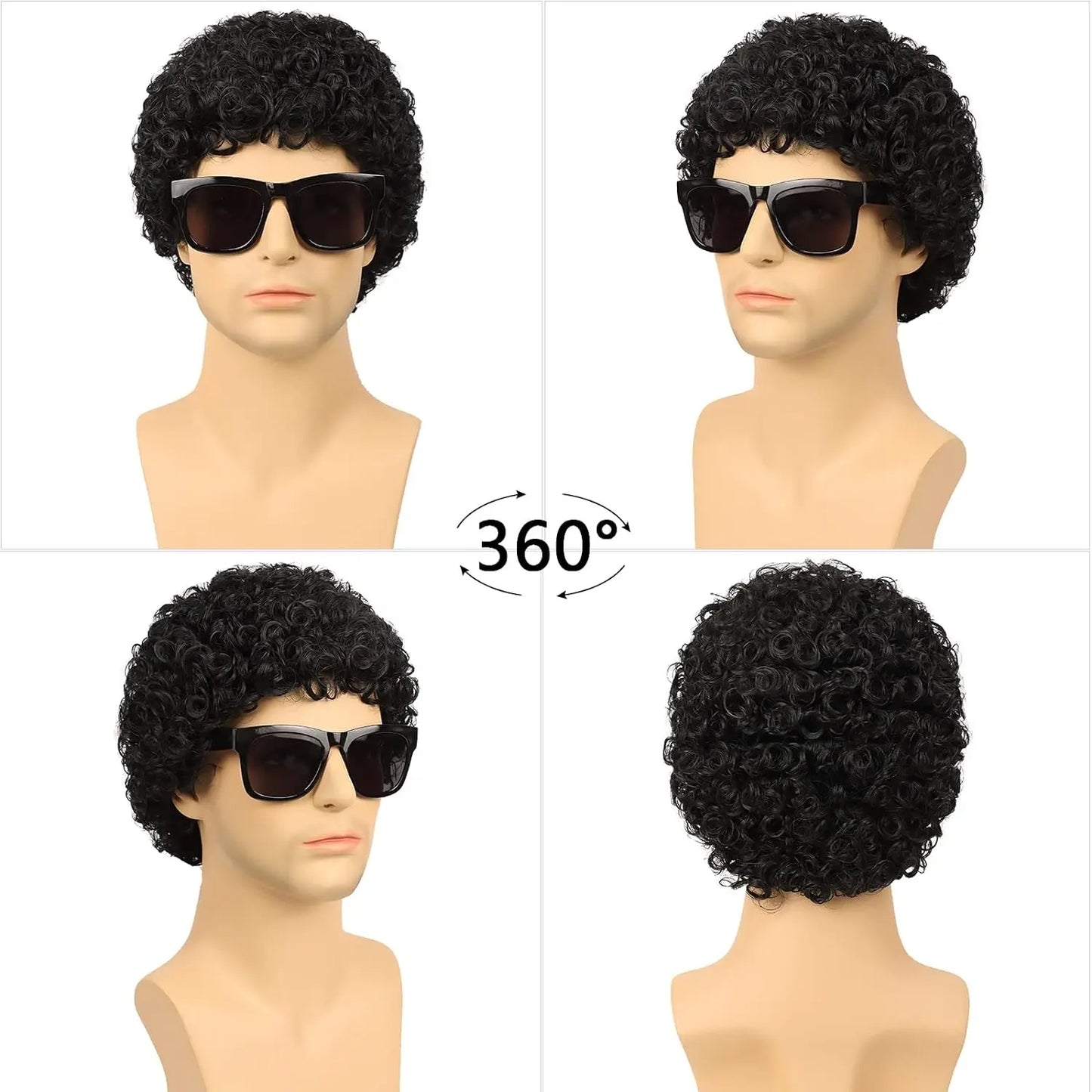 Synthetic Mens Short Afro Curly Wig for Male 70s 80s Disco Guy Rocker Wig Halloween Cosplay Fancy  for Daily Party Costume（1B）