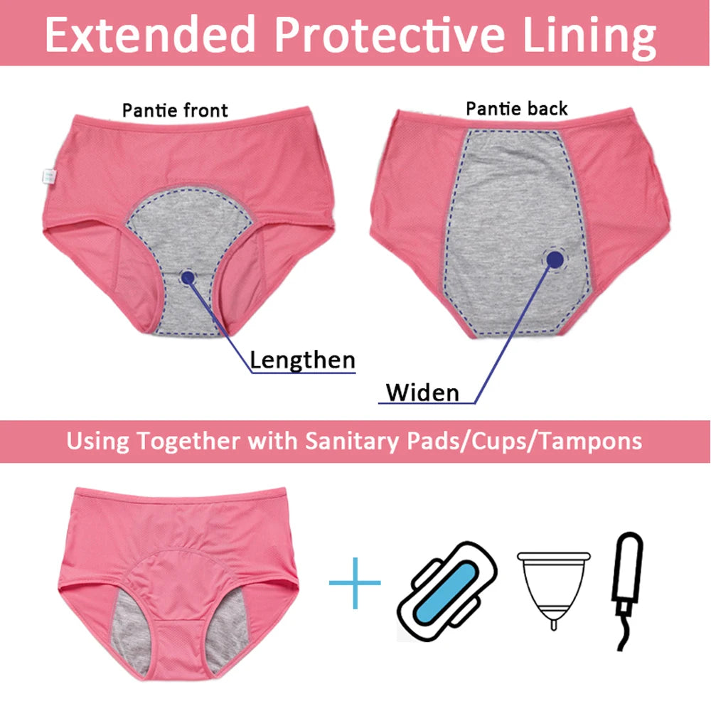 xl~8xl Leak Proof Menstrual Briefs for Women Antibacterial Physiological Underwear Waterproof Period Panties Plus Size Pants