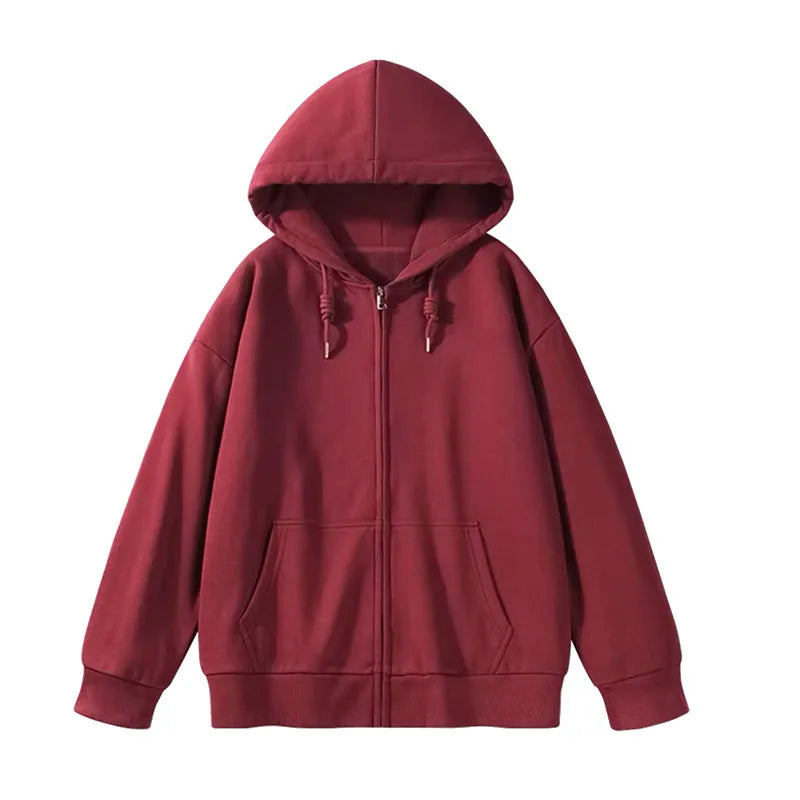 Jielur Solid Color Casual Drawstring Women's Hoodies Pockets Zip-up Simple O-neck Basic Streetwear Fashion Simple Office Ladies