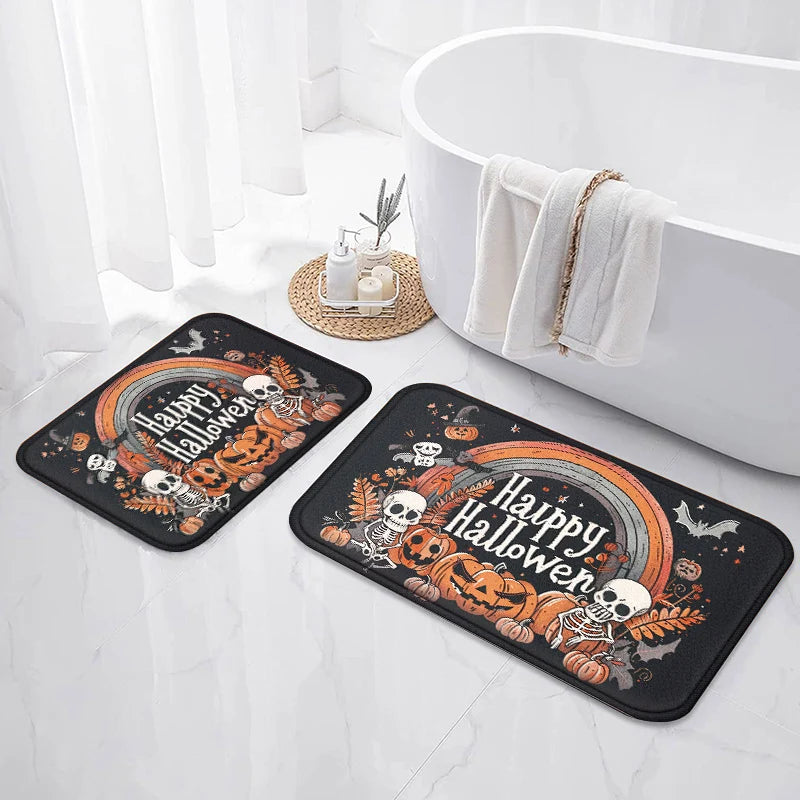 1pc Halloween Floor Mat Non-slip Anti-fouling Kitchen Mats Pumpkin Skeleton Party Decoration Floor Rug Absorbent Bathroom Mat