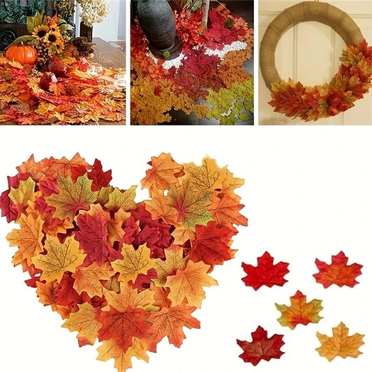 100pcs Artificial Maple Leaves Fake Fall Leaves Simulation Leaf Photo Props Halloween Decoration