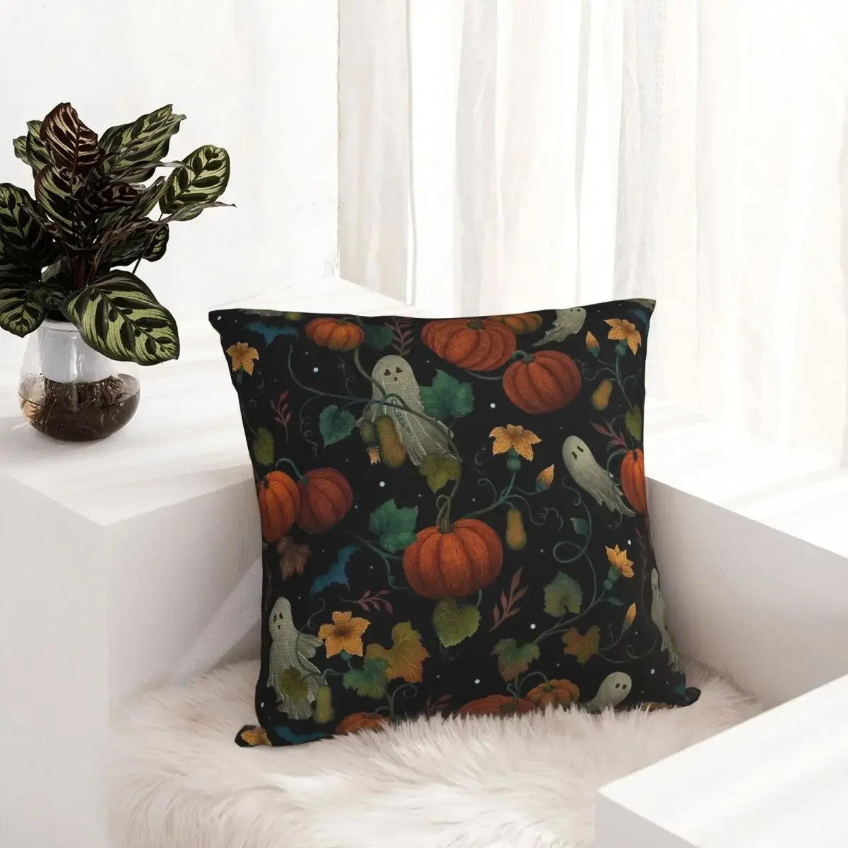 Pumpkin Ghost Halloween Spooky Pillowcase Printing Polyester Cushion Cover Decorative Pillow Case Cover Home Square 40*40cm