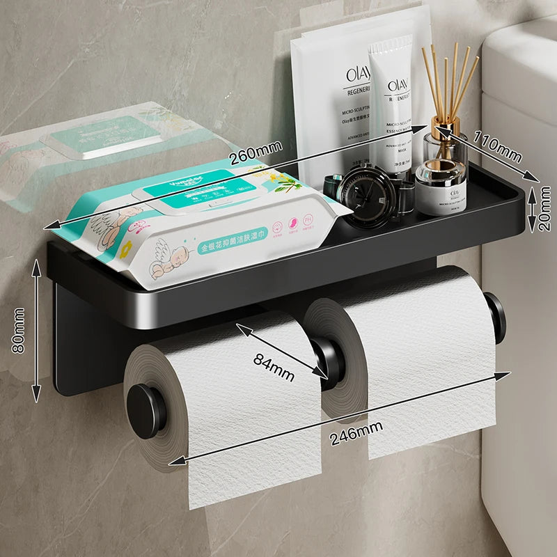 LargeToilet Toilet Paper Holder Wall Mounted Paper Roll Holder With Storage Tray Mobile Phone Holder Bathroom Accessories