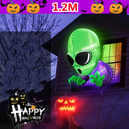 1.2M Halloween Inflatable Green Headed Ghost Model Built-in LED Lights Model Festival Outdoor Ornament Party Garden Decor Prop