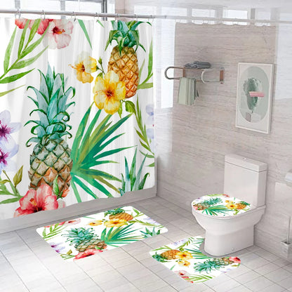 Elegant Leaves Flowers Printed Shower Curtain with Hooks High Quality Waterproof Bathroom Curtains Bath Mat Set Home Decoration