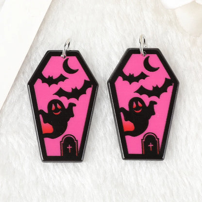 10 Pcs Halloween Charms Creative Acrylic Coffin Ghost Bat Pendant For Keychain Necklace Jewelry Diy Making