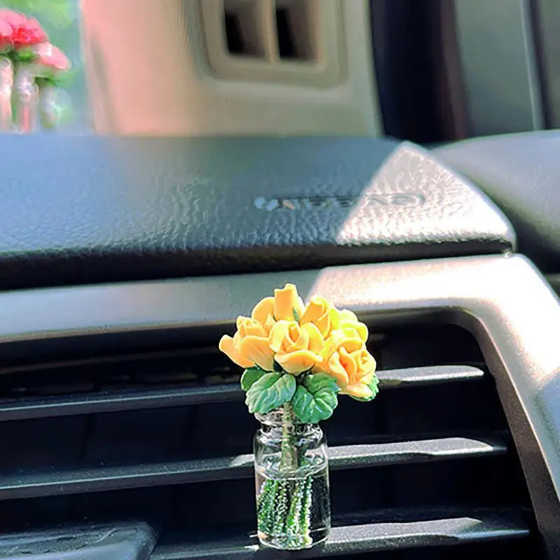 Mini Rose Bouquet Car Air Vent Clip Freshener Dried Flower Perfume Air Freshener Vent Mini Rose Decorations For Car Exquisite