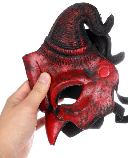 Halloween Demon Mask Horns Devil Half Face Mask Party Cosplay Horror Monster Masquerade Scary Haunted House Props PU Mask Decor