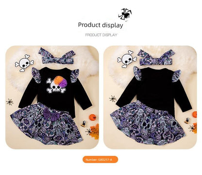 2024 New Arrival Baby Halloween Costume Long-Sleeve Jumpsuit Suit Girl Baby Cute Cartoon Skull Manufacturer