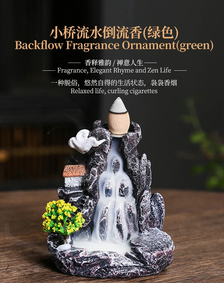 Resin landscape waterfall aromatherapy stove ornaments creative home interior Zen backflow incense stove decorations