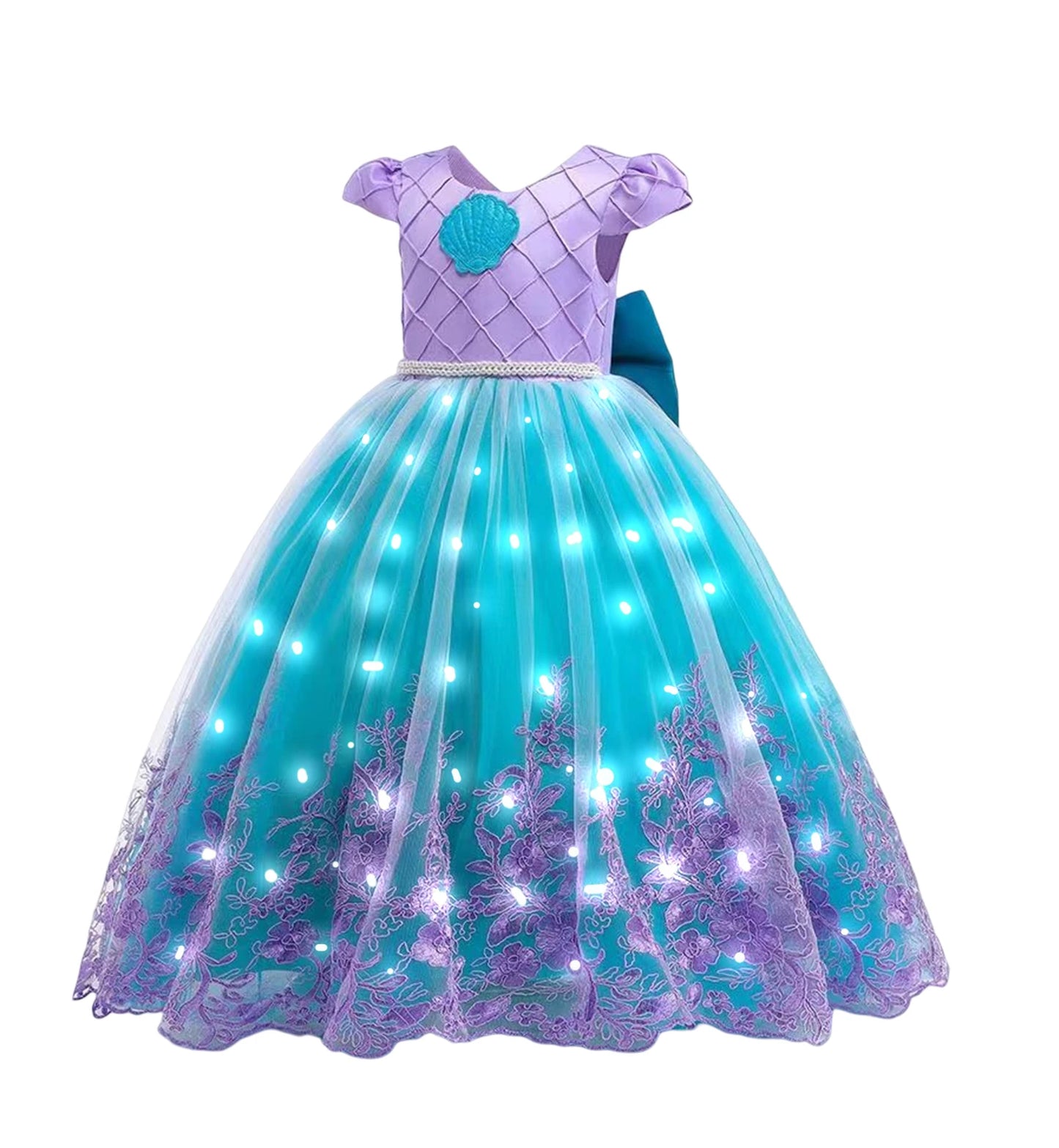 Disney 2024 Evening Party Girls LED Lights Frozen Elsa Anna Princess Ariel Dress Coslplay Halloween Luminous Prom Gowns