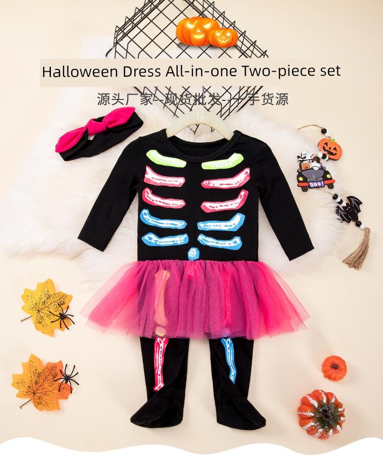 Baby Girl Halloween Clothing Newborn Baby Skeleton Jumpsuit Cos Pumpkin Clothes Long Sleeves Party Manufacturer