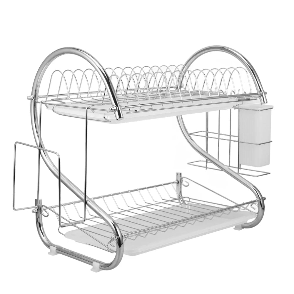 Dish Drying Rack Stainless Steel Dish Rack for Kitchen 2 Tier Rust- Proof Dish Drainer with Drying Board and Dishwasher