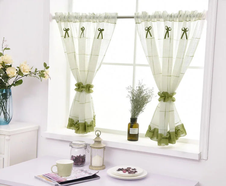 Short Curtains For Kitchen Yarn Dyed Plaid Linen Tulle Curtain for Living Room Bedroom White Blinds on Window Home Decor rideau