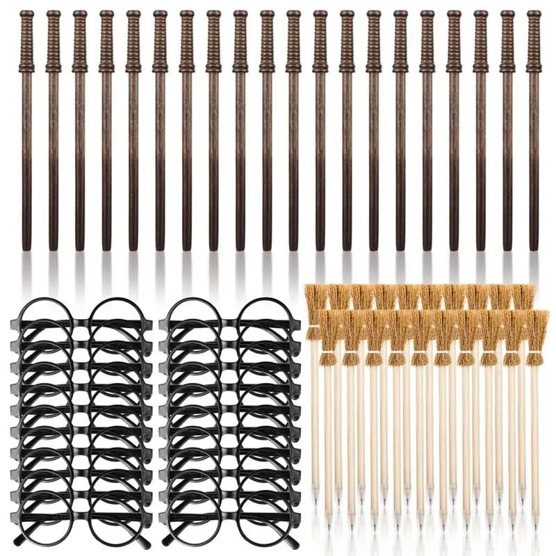 Wizard Party Supplies 40Pcs Wand Pencils Witch Broom Pencils And 20 Pairs Glasses Wizard Pencils And Glasses For Halloween Party