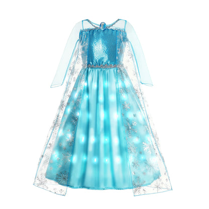 Disney 2024 Evening Party Girls LED Lights Frozen Elsa Anna Princess Ariel Dress Coslplay Halloween Luminous Prom Gowns