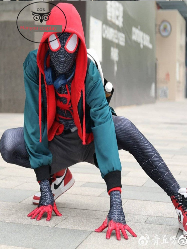 Parallel Universe Miles Spider-Man Bodysuit Cos Costume Halloween Performance Jumpsuit Coat Shorts Suit