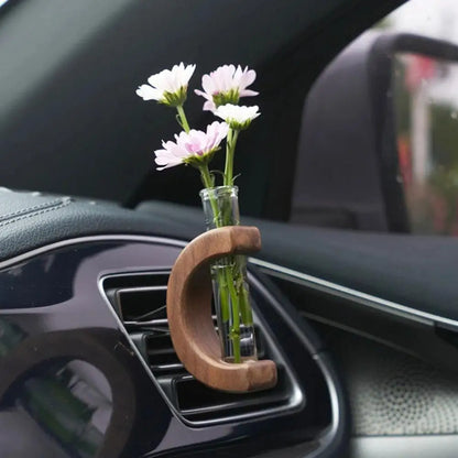 Car Vent Test Tube Solid Wood Vase Floral Container Decor Car Bouquet Flower Flower Air Decor Accessories Vase Mini Freshen B0A8