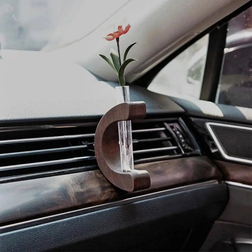 Car Vent Test Tube Solid Wood Vase Floral Container Decor Car Bouquet Flower Flower Air Decor Accessories Vase Mini Freshen B0A8