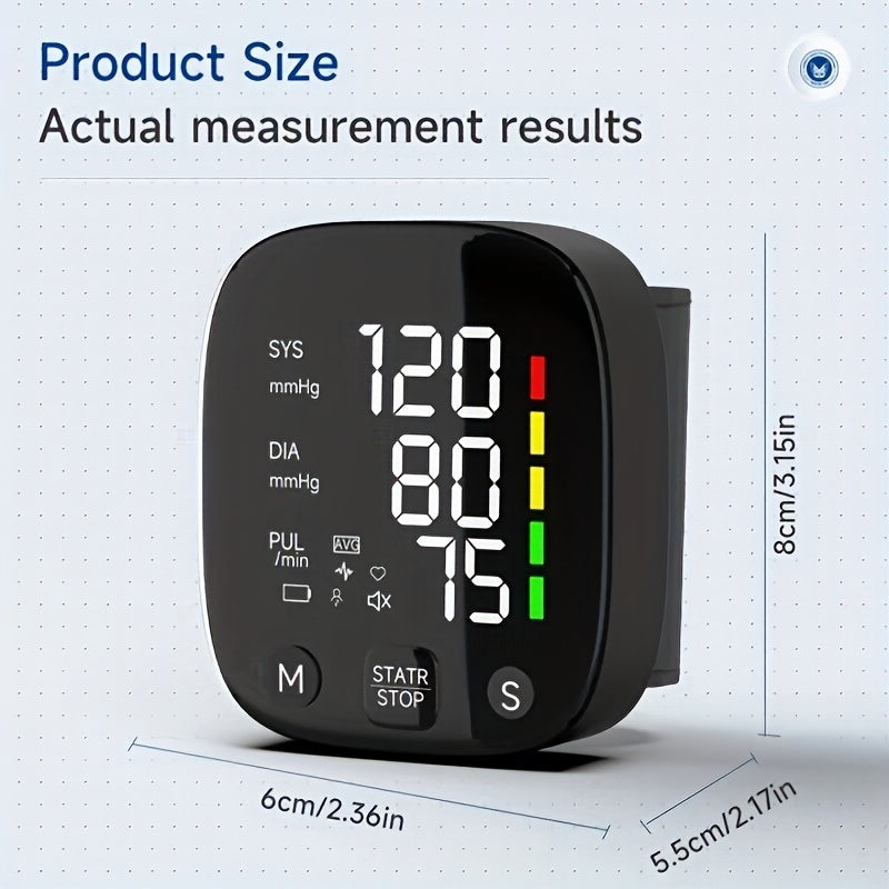 1pc LED Rechargeable Wrist Blood Pressure Monitor, Intelligent Voice Broadcast, With Storage Box (Built-in Lithium Battery)