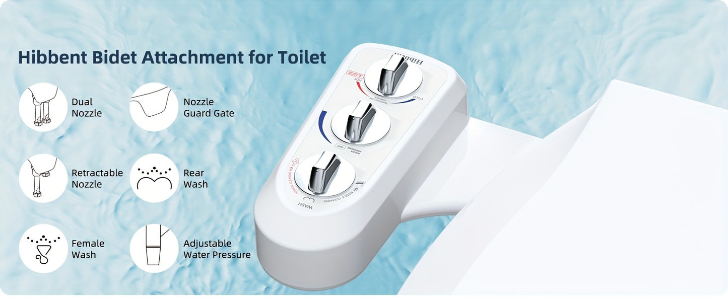 Toilet Seat Bidet with Self Cleaning Dual Nozzle, Hot and Cold Water Spray Non-Electric Mechanical Bidet Toilet Attachment for Rear or Female Washing Sanitizing