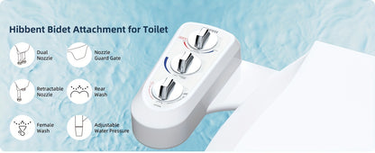 Toilet Seat Bidet with Self Cleaning Dual Nozzle, Hot and Cold Water Spray Non-Electric Mechanical Bidet Toilet Attachment for Rear or Female Washing Sanitizing