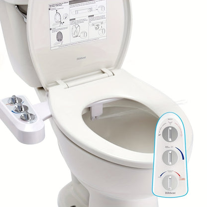 Toilet Seat Bidet with Self Cleaning Dual Nozzle, Hot and Cold Water Spray Non-Electric Mechanical Bidet Toilet Attachment for Rear or Female Washing Sanitizing